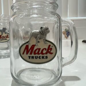 Rare 6 3D Mack Trucks Glass Mug 12oz with Bulldog Emblem